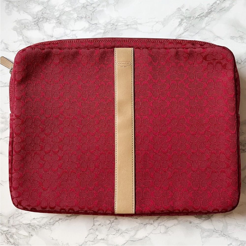 Coach Signature canvas zip around laptop computer case bag